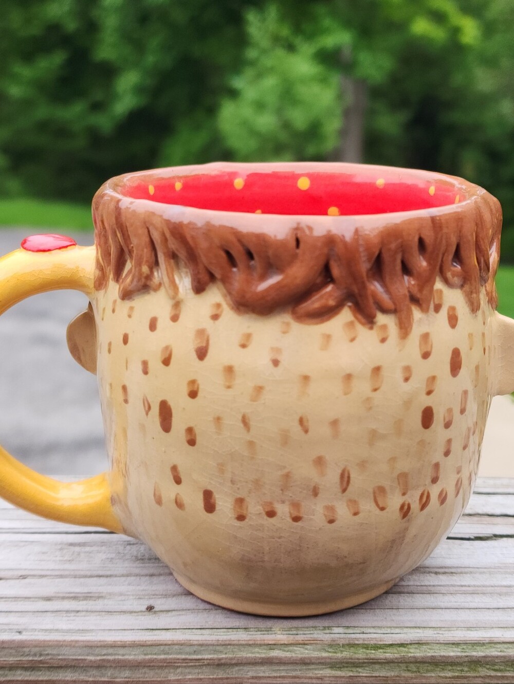Handmade Coffee Mug 3D Face Cute And Clay Signed Glasses Polka Dot One Of A Kind - Picture 5 of 6